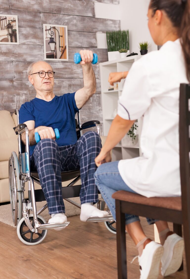 Grandfather in wheelchair doing sport